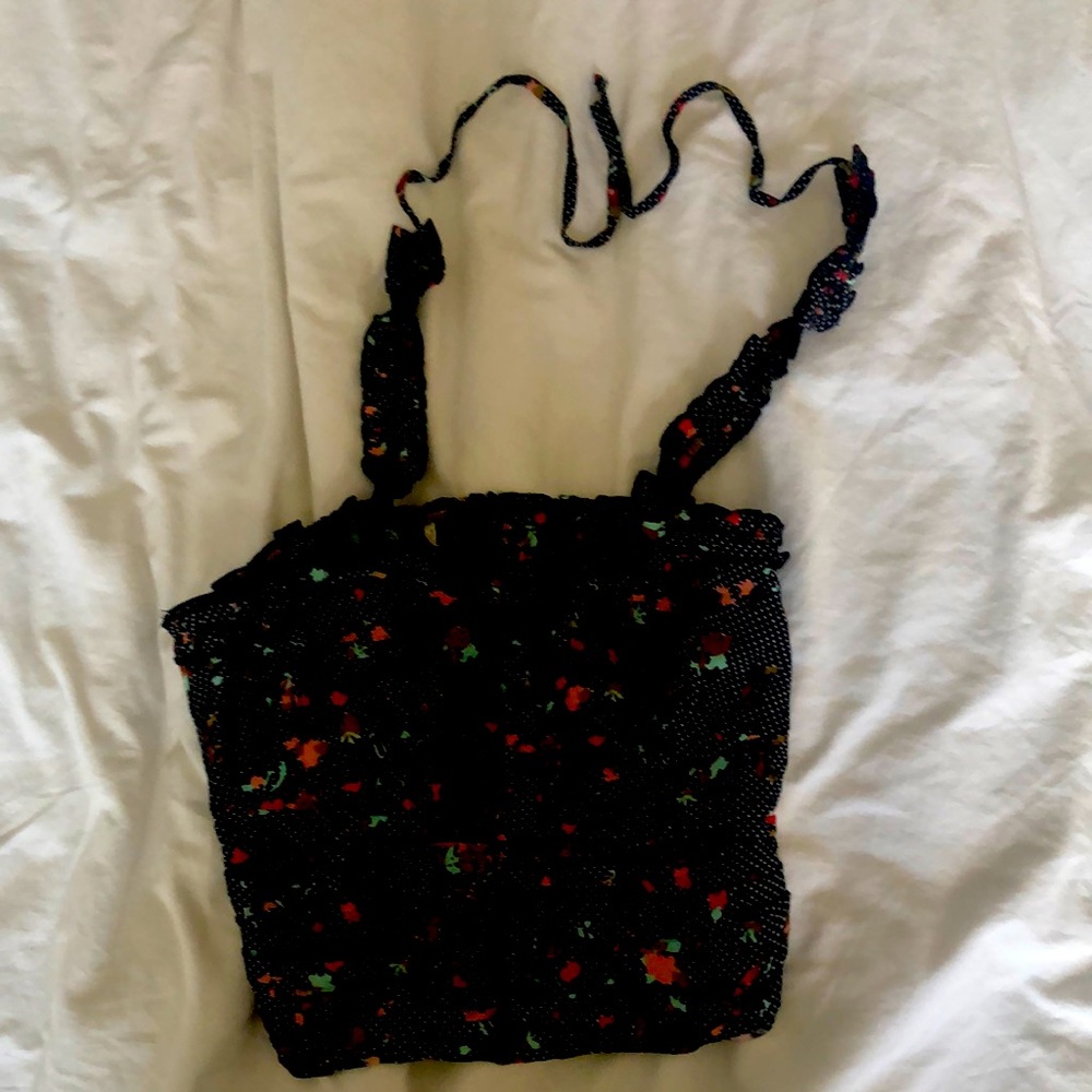 Sexy black vintage colored leaf looking prints tieing around the neck strings